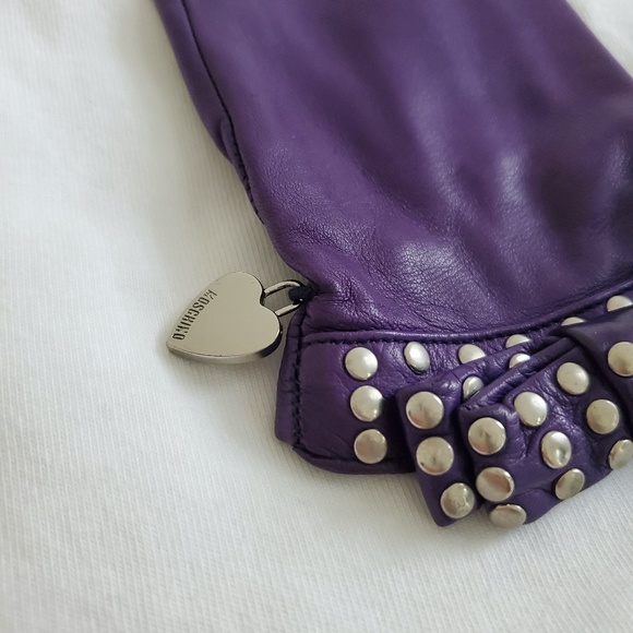 Moschino Studded Purple Leather Gloves - Picture 5 of 7